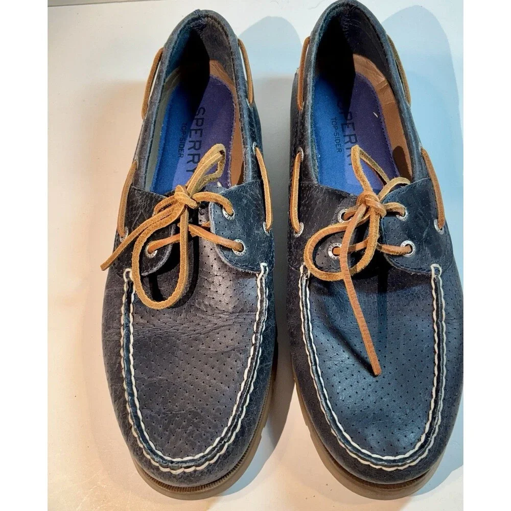 Sperry Leeward 2-Eye Perf Navy Men's Boat Shoes Size 11 Lightly Worn